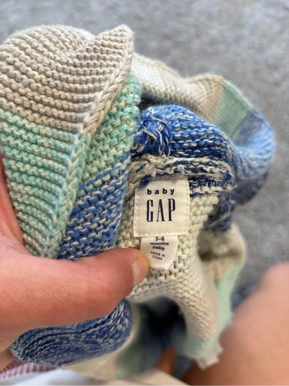 GAP 100% Cotton Striped Hooded Knit Cardigan - Blue, Mint & Cream